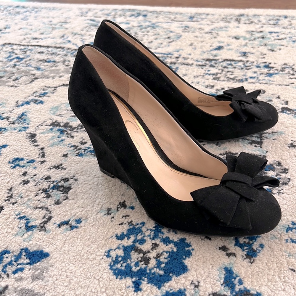 Jessica Simpson Black Suede Wedge with Bow